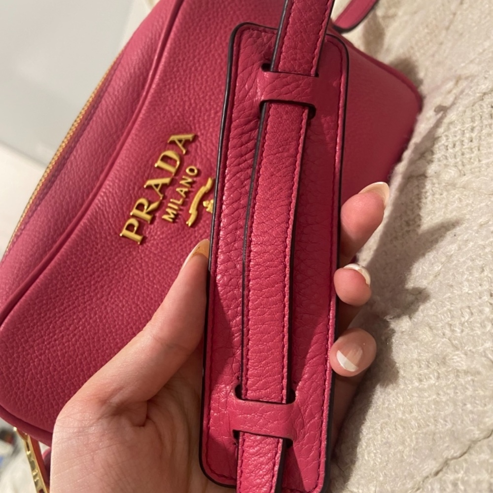 Prada Vitello Phenix Leather Peonia Pink Shoulder Camera Bag 1BH103 - Picture 12 of 15